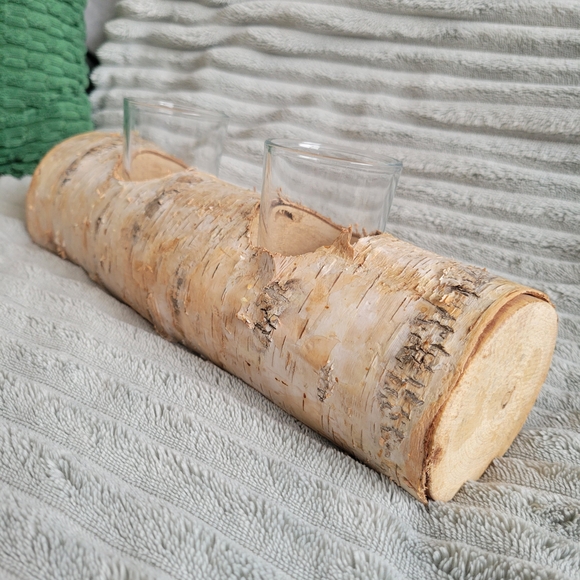 Rustic Birch Log Candle Holder - Picture 2 of 3